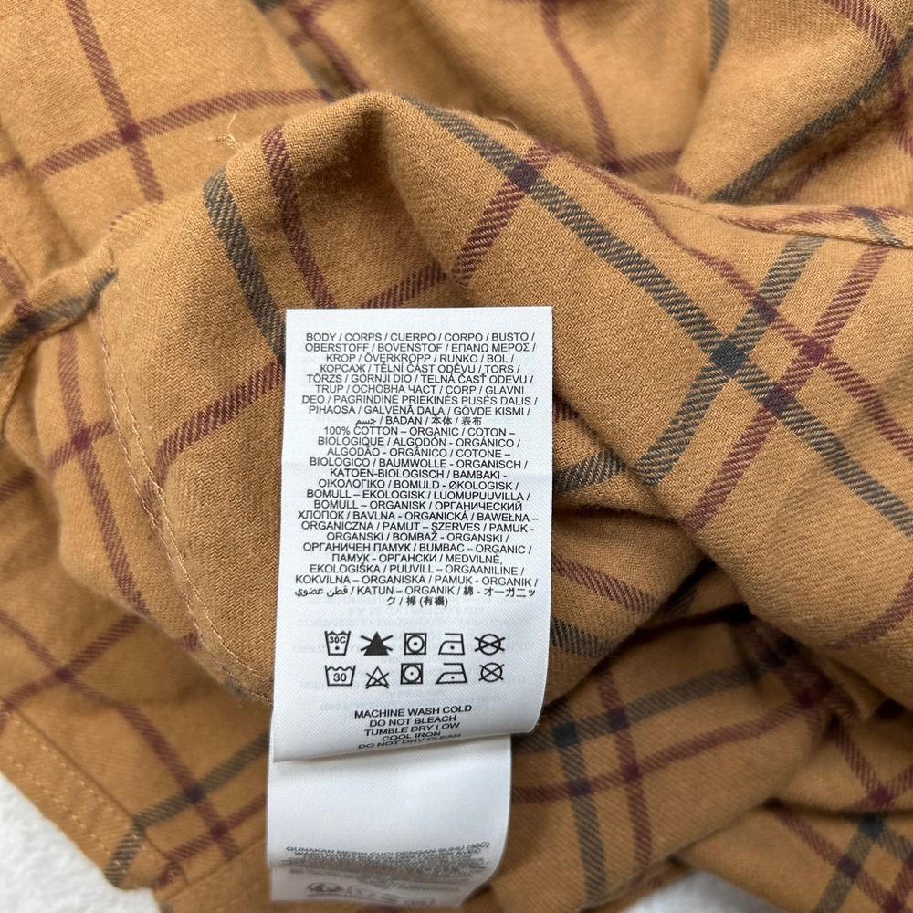 Hurley Organic Flannel Shirt Mens Small Brown Plaid Button‎ Up Long Sleeve NEW - Picture 7 of 8
